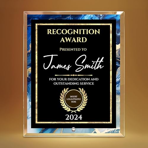 8"x10" Personalized Glass Plaque for Awards and Trophies, Custom Award Plaque for Employee of the Month, Retirement, Leadership and Appreciation Gifts (Design 1)