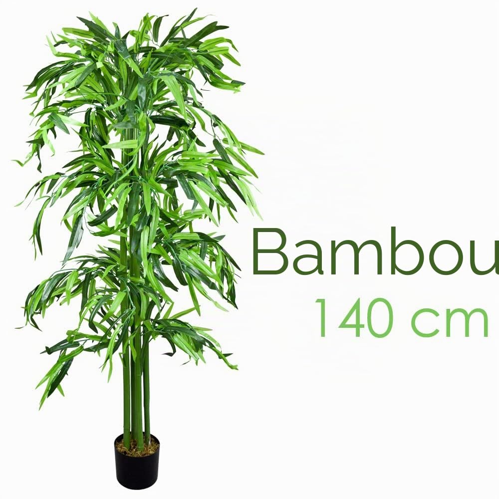 Bambou Plante Arbre Artificielle Artificiel Plastique 140cm avec Un Réel Tronc de Bois Domaine Interne Decovego