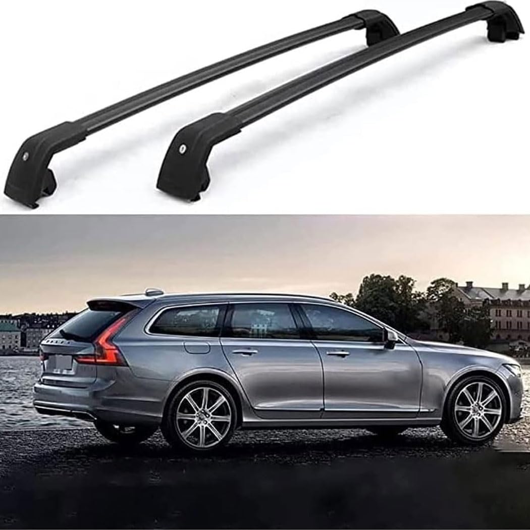 2 Stück Auto Dachträger Gepäckträger für Volvo V90 CC Cross Country 2017-2022, Dachgepäckträger Aluminium Relingträger Lastenträger Gepäcktransport Zubehör