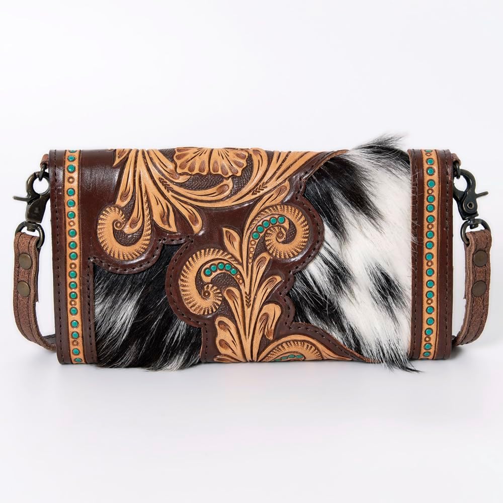 American Darling Canteen Bag Handcrafted from Hand Tooled Floral Leather and Full Grain Leather with YKK Zipper