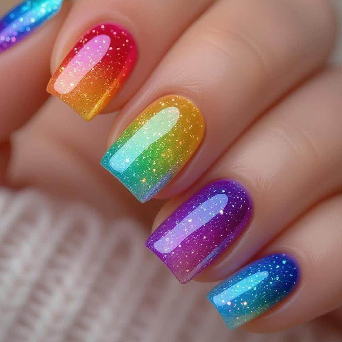 Short Square Press on Nails - Glitter Gradient Nail Tips
