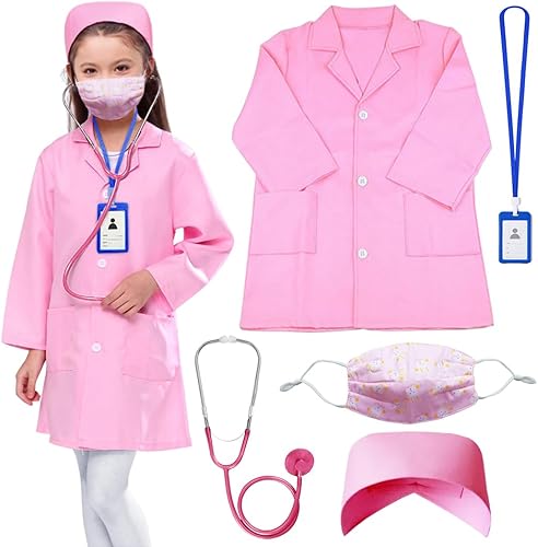 Naichuo Doctor Nurse Lab Coat Outfits,Kids Role Play Doctor Costume With Realistic Accessories for Boys Girls Ages 3-12