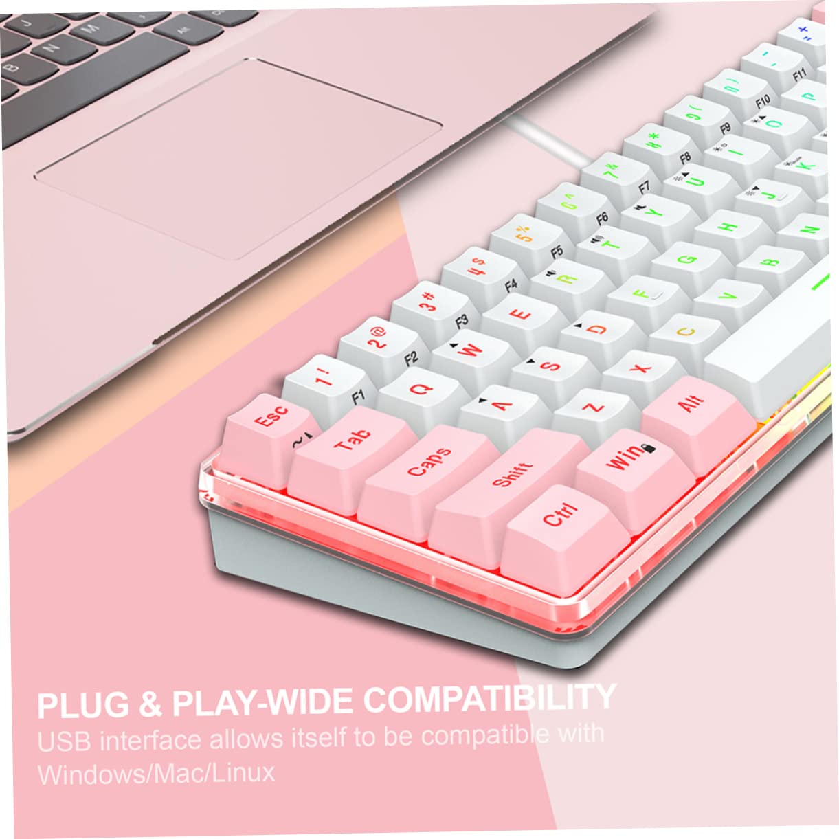 HEMOTON Tastiera Gaming Meccanica Compatta 61 Tasti Abs Rgb Multimediale | Tastiera Gaming Compatta, USB Interfaccia, per Gioco Multimediale, Design Compatto da 61 Tasti