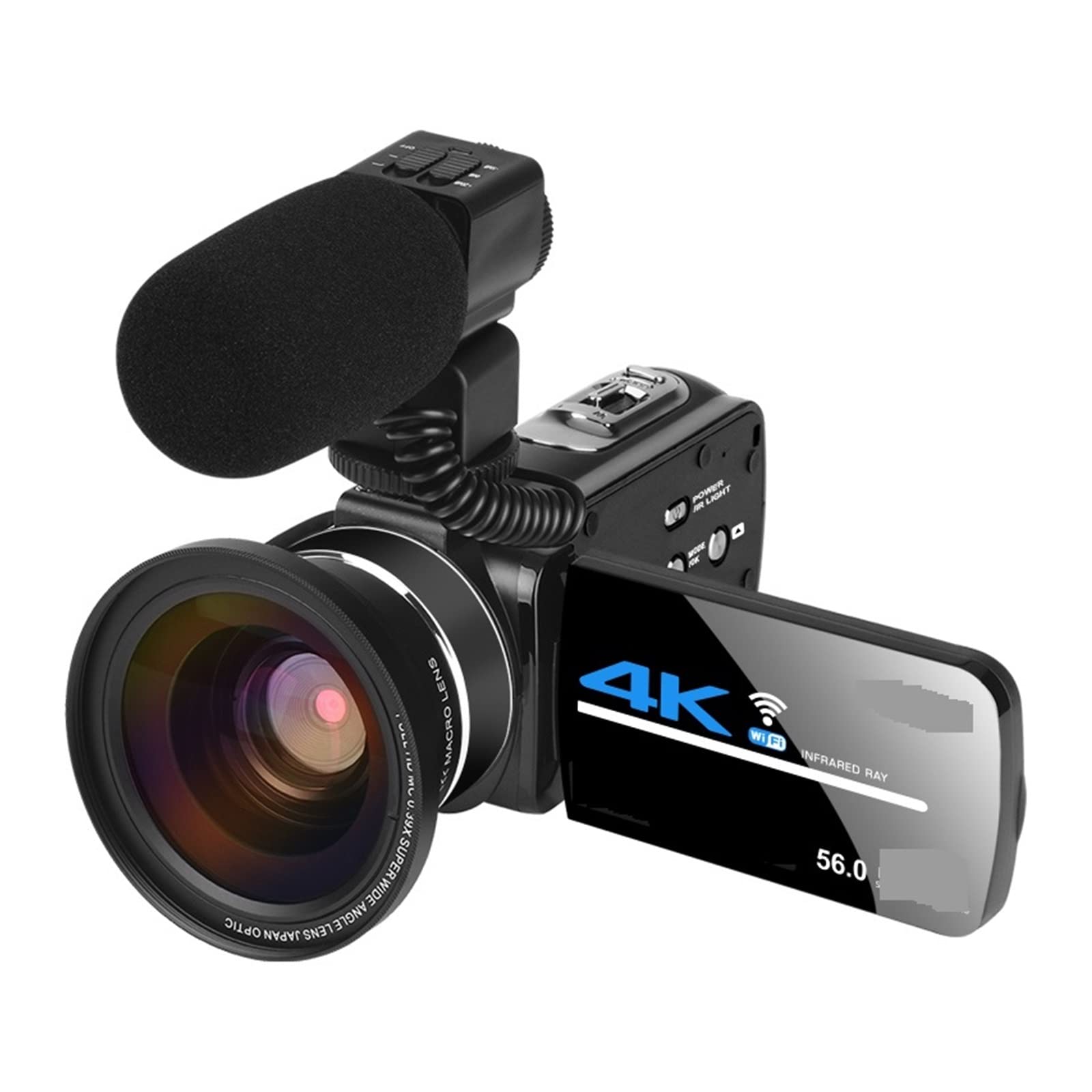 Macchina fotografica digitale, Videocamere digitali for visione notturna Videoregistratore grandangolare 4K Videocamera streaming for fotografia Microfono 18X Vlog Webcam(16G SD Card)