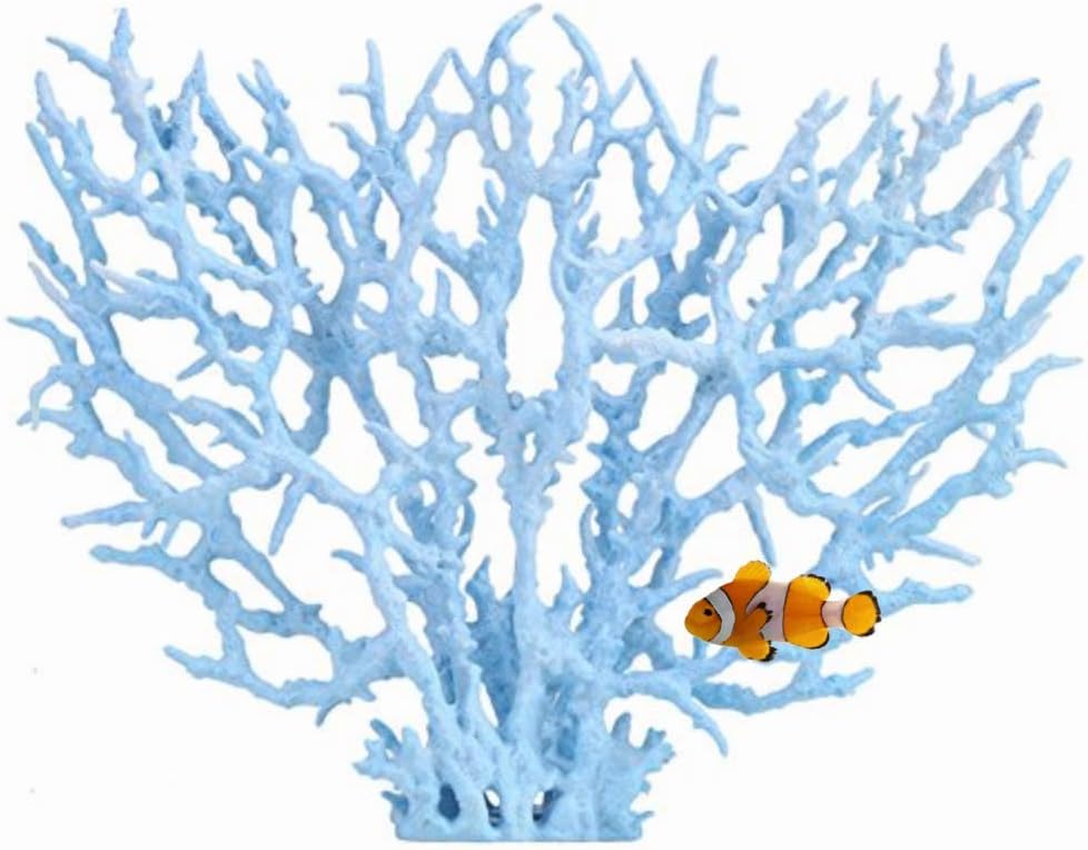 Aquarium Ornaments Coral，Artificial Plastic Aquarium Plants Coral Fish Tank Decorations in Various Sizes and Color(L Blue)