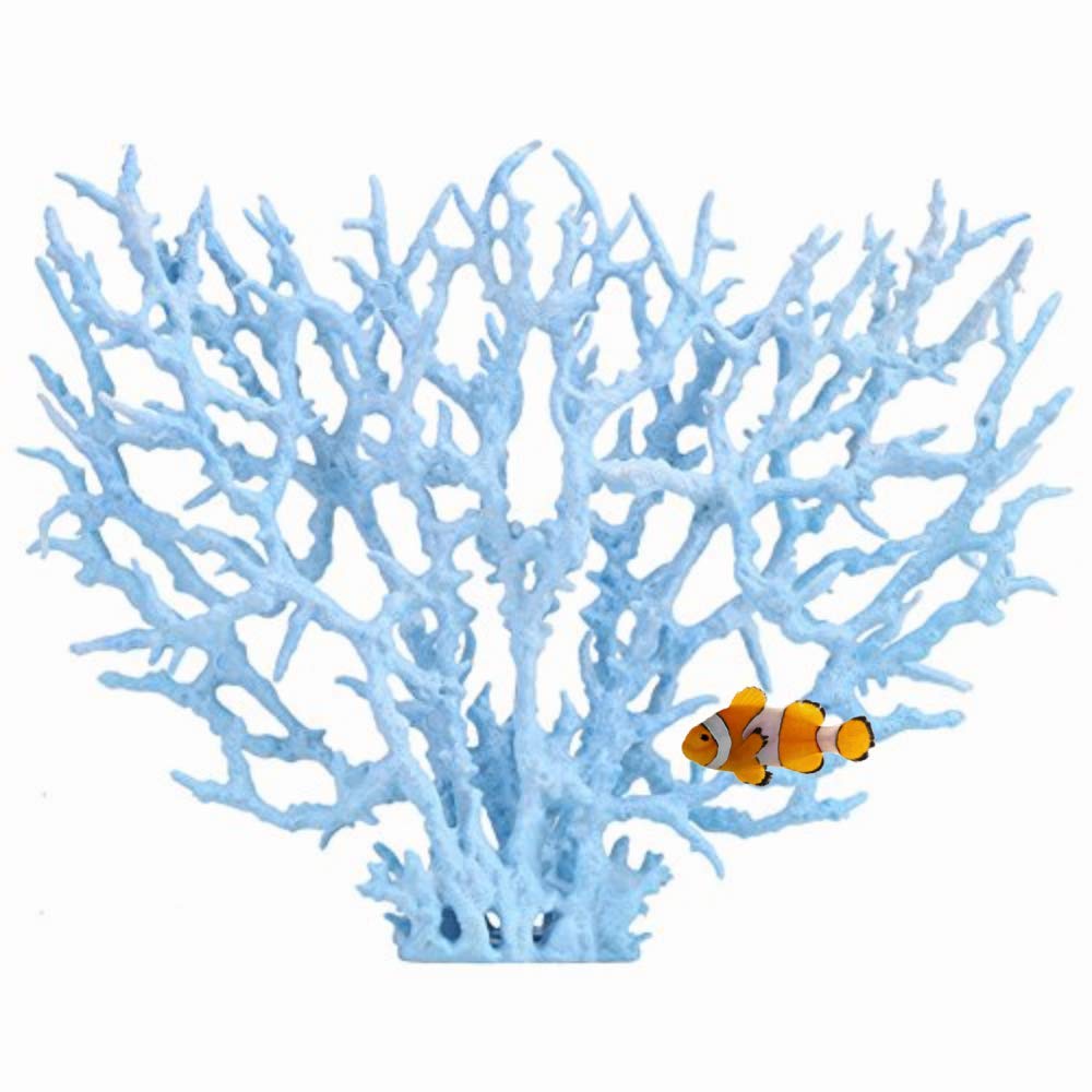 Aquarium Ornaments Coral，Artificial Plastic Aquarium Plants Coral Fish Tank Decorations in Various Sizes and Color(L Blue)