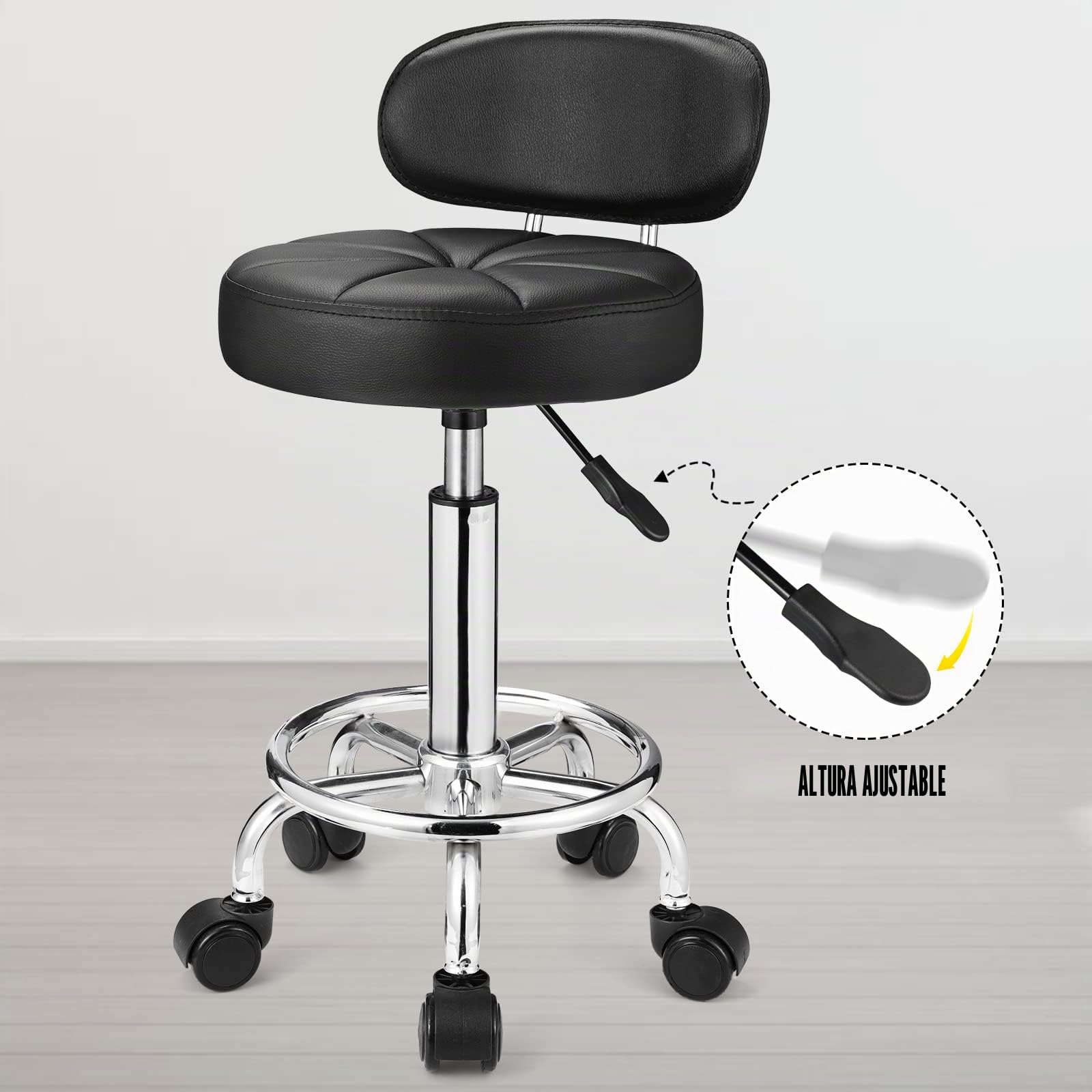 HMTOT Heces giratorias con Ruedas Altura Ajustable Balneario Respaldo Negro