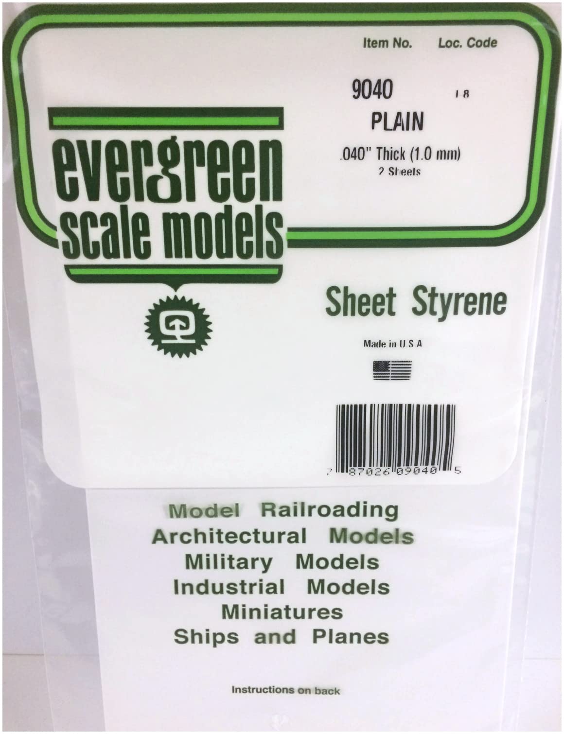 Kyosho 70EG9040 Evergreen Scale Model Plastic Sheet, White Plain, 0.04 inch (1 mm), 2 Pieces, Model Material