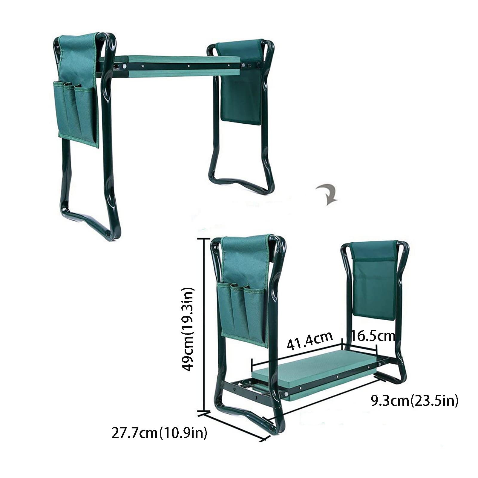 Rodilleras y asiento de jardín 2 en 1, banco plegable portátil con acolchado de espuma y asas, incluye bolsas de herramientas, cómoda almohadilla de jardinería para plantar fácilmente y Weng