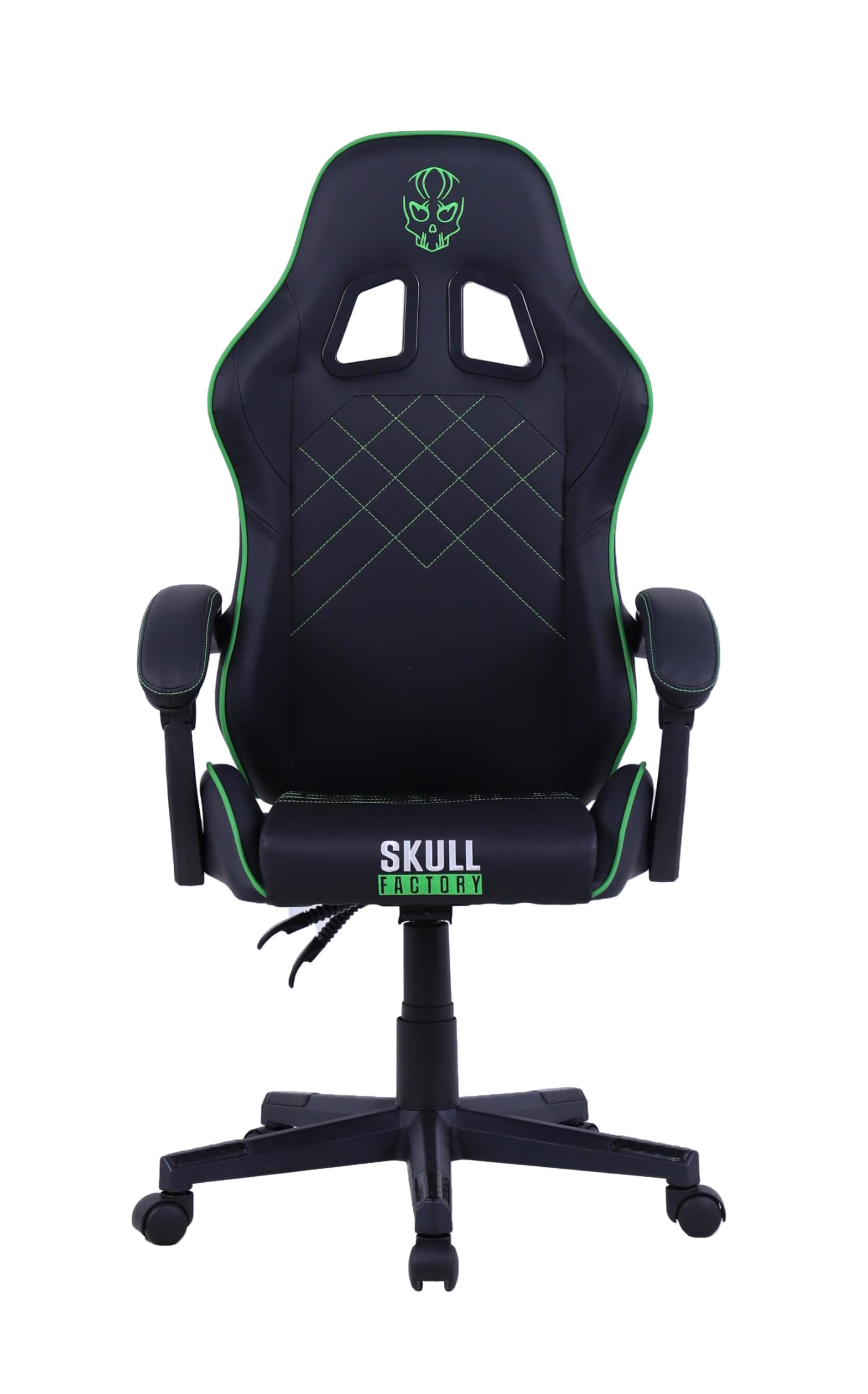 Skull Factory Sedia Gaming Ergonomica, Regolabile, Base Nylon, Pistone a Gas Classe 3, Cuscino Cervicale, Cuscino Lombare, Rivestimento in PVC, Ruote Silenziose