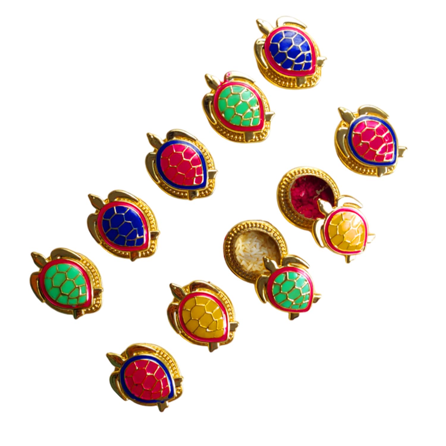 Crafty Creations Decorative Kumkum Holder Platter Set (Set of 12 Small Tortoise kumkum Holder)-image-25