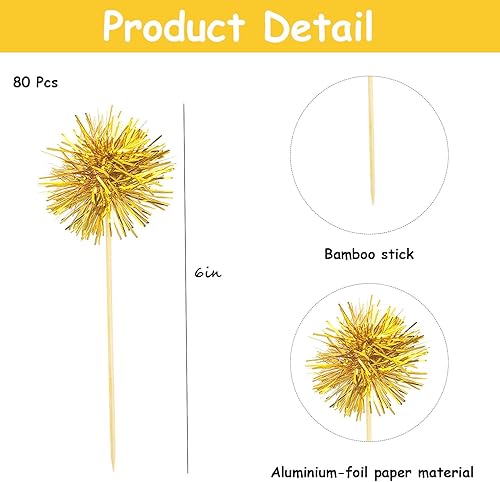 Miniatura 3 de 80 piezas de decoración de magdalenas de fuegos artificiales, decoración de pastel de graduación, palillos de dientes con volantes de aluminio para
