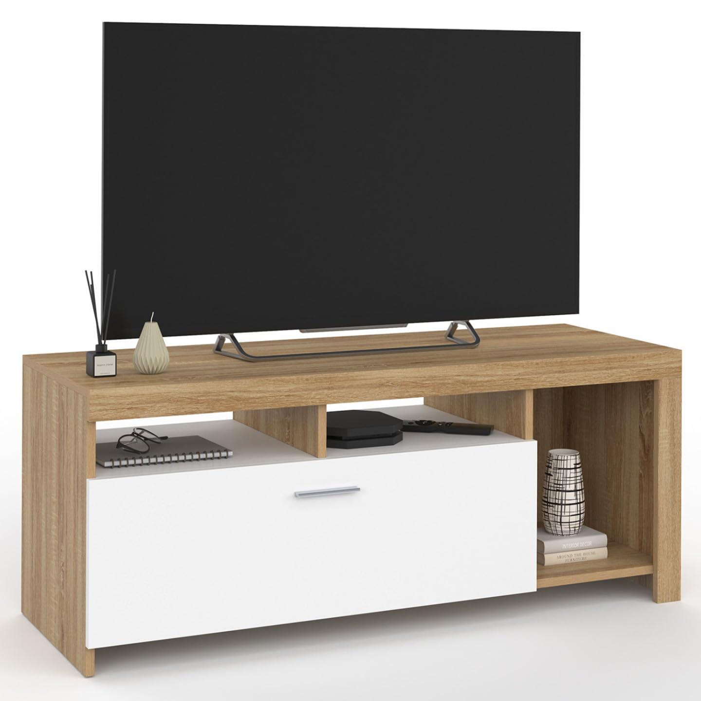 IDMarket - Mueble de TV 110 cm Malo Madera y Armario Blanco