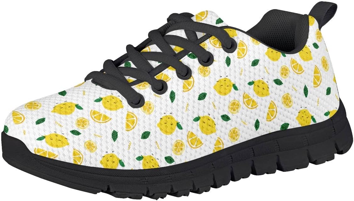 AmzPrint Donuts Print Low-Top Fashion Unisex-Child Walking Shoes Lightweight Lace-Up Girls Boys Black Sneakers Size 11.5