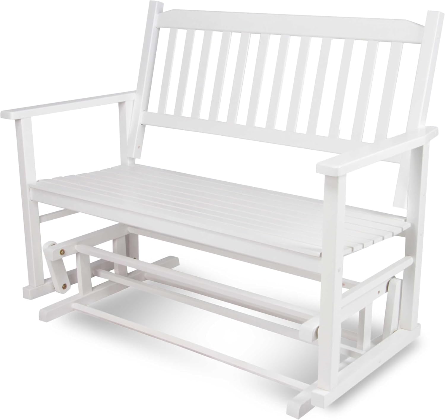 Shine Company Torrey Outdoor Wood Patio Glider Bench, 2-Seater Loveseat, 26" D x 49" W x 40" H, White