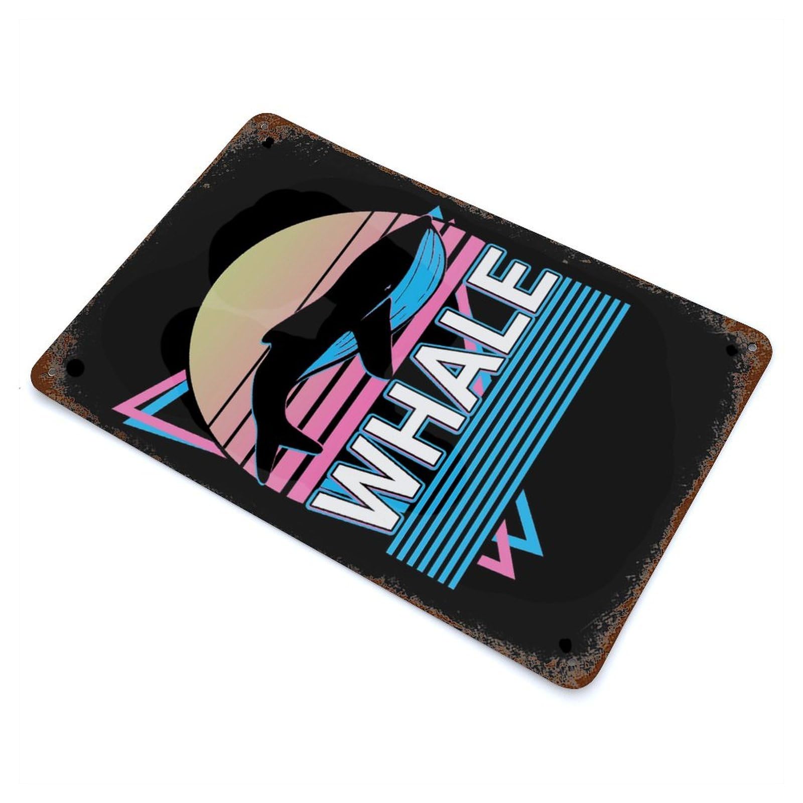 Garage Style Whale Rust Effect Tin Sign 11.8"x7.9", Farmhouse Wall Decor for Bar And Workshop