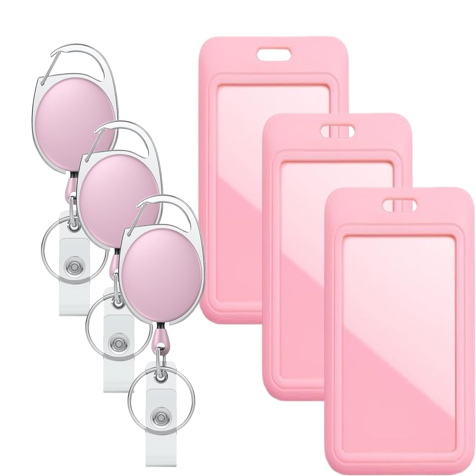 Badge Holders with Retractable Keychains โ Multi-Card ID Card Holder Reels for Work, Office, Lanyards (Fits 2-3 Cards)(3, Pink)