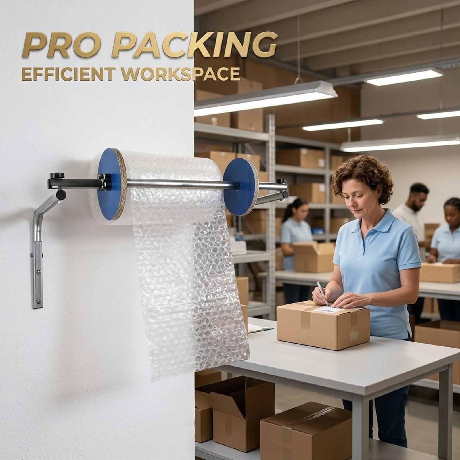 Distributeur Mural De Film À Bulles, Support De Rouleau De 40 Cm (15,7 Pouces) Avec Fixation Stable Et Sans Vibrations, En Acier Épais, Fermeture Flexible, Idéal Pour Lemballage, Le Déménagement,