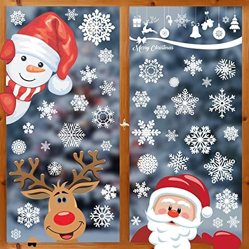 Double-Sided Christmas Window Clings, Window Decorations Stickers for Glass,Adorable Designed Decorative Window Film Christmas Snowflakes Clings with Santa Claus,Reindeer,Snowman,ELF