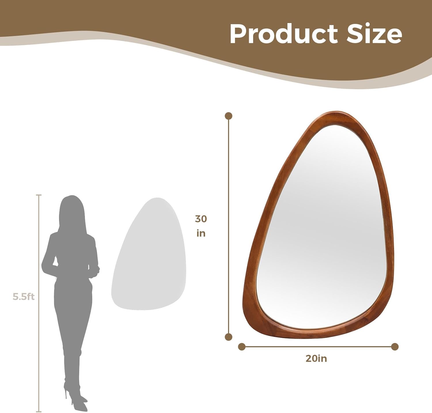 30"x20" Asymmetrical Wall Mirror with Solid Wood Frame – Full-Length Irregular Design, Anti-Burst Tempered Glass, Boho Chic & Mid Century Modern Style for Bedroom, Living Room, Entryway