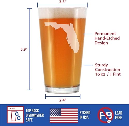 Miniatura 4 de Florida State Outline Pint Glass for Beer - State Themed Drinking Decor and Gifts for Floridian Women & Men - 16 Oz Glasses