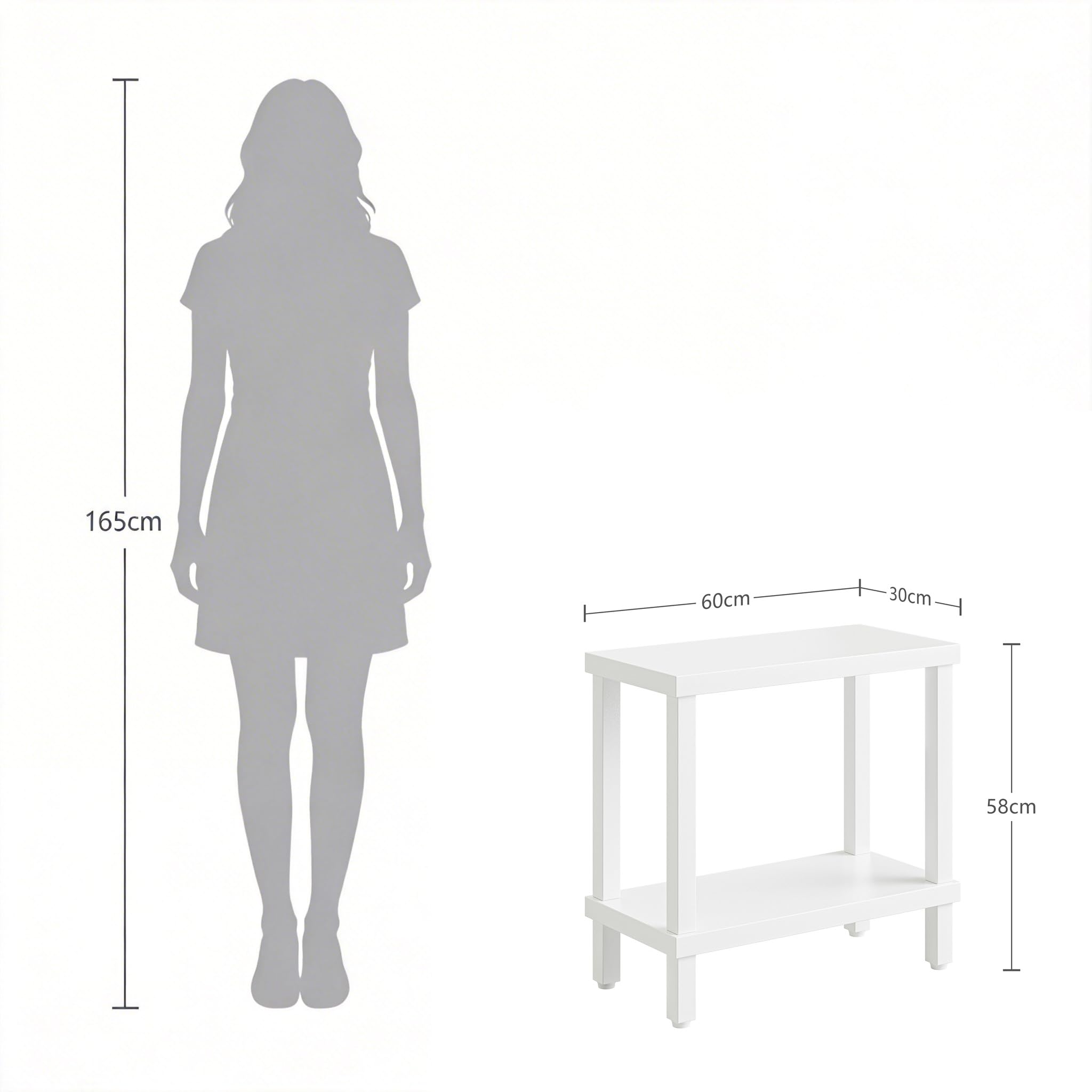 Mesa Auxiliar Pequeña de Madera Ideal para Salón o Dormitorio Medidas 60x30x58cm Mesa Centro a Dos Niveles Elegante y Funcional Rectangular Blanco LET511W