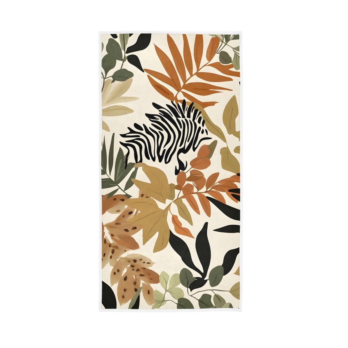 LSRCPD Leopard Zebra Stripes Leaves Hand Towel Soft Washcloths Soft Towels 15 x 30 Inch