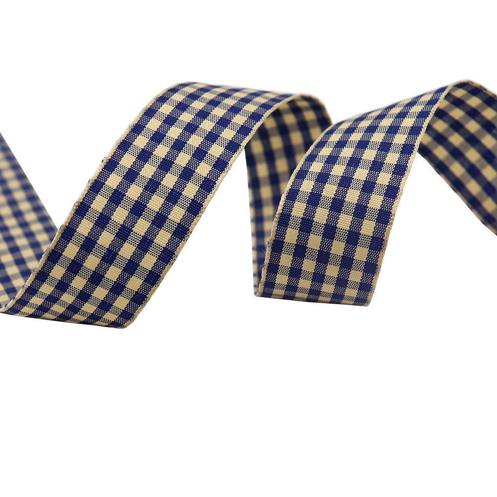 Tartan Ribbon, 25mm x 9M Black Watch for Christmas Valentine's Day Scene Decoration(Blue Yellow Grid)