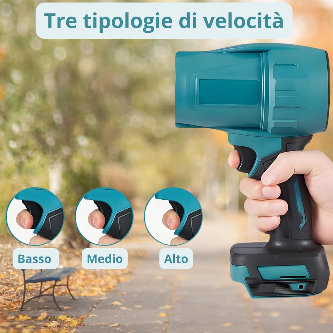 Soffiatore a Batteria 48V Soffiatore Foglie Portatile Senza Fili Mini Turbocompressore Velocità Aria 146 kmh con 2 Batterie per Giardino Auto Casa