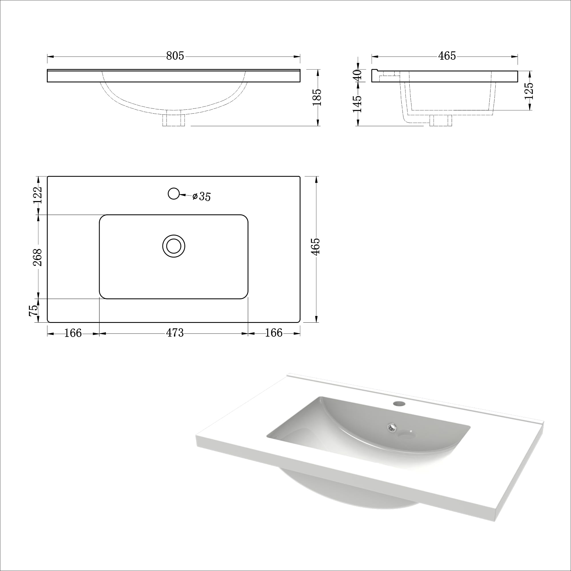 AICA Ensemble Meuble Salle de Bain 80cm avec Simple Vasque céramique - 2 tiroirs Meuble Effet Noyer