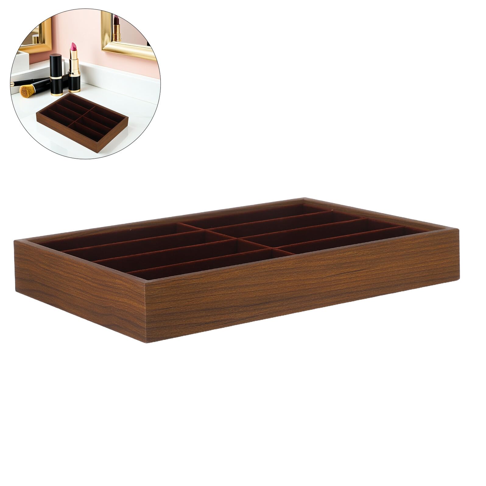 DOITOOL Organizador de Gafas de Sol 8 Compartimentos de Madera y Base Antideslizante, Bandeja Elegante y Espaciosa para Almacenamiento y Exhibición Estable