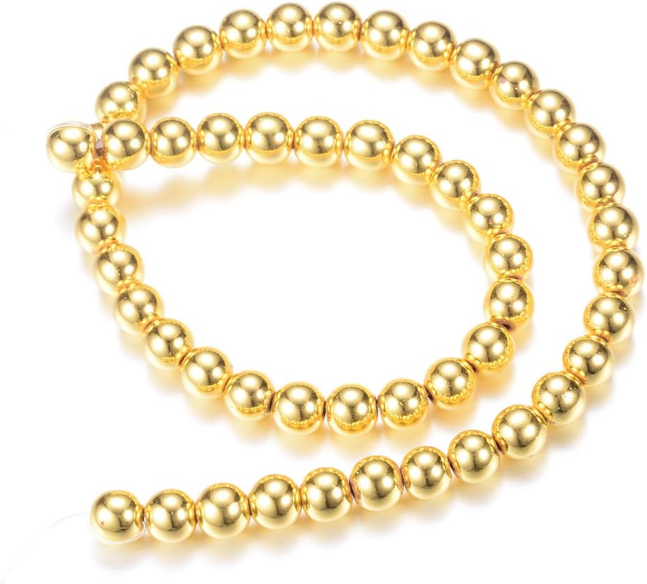 Cheriswelry 67pcs/Strand 6mm Round Non-Magnetic Synthetic Hematite Beads Golden Plated Tiny Loose Ball Beads Spacer for DIY Bracelet Necklace Jewelry Making Supplies image 2