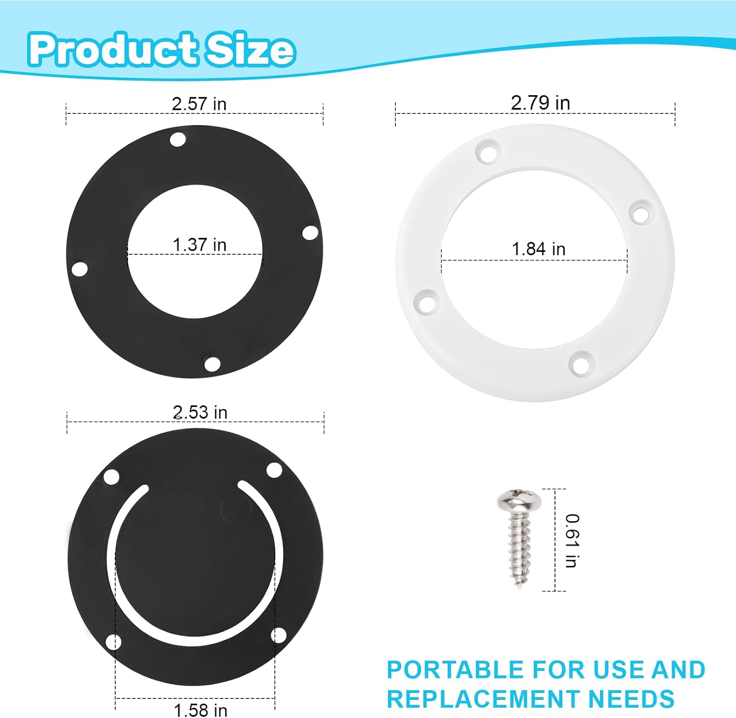 3876-3 Boat Scupper Flapper Self Bailing Valve Flush Mount Scupper 2 Pack | 2-7/8 inch Rubber Flapper Valve and Gasket, Comes with fixing rings and screws for maintenance use