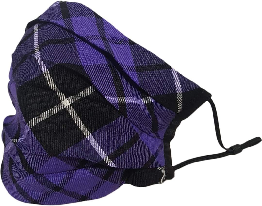 Sonata London Scottish Tartan Face Mask, Adult Unisex, Ladies, Men’s, Adjustable, Reusable, Washable, 3 Layers of Breathable 100% Cotton, Protection Filter, UK Seller - Blue