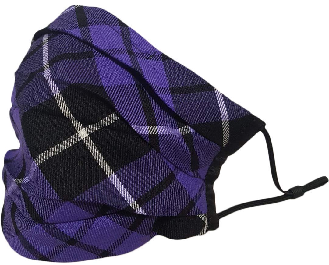 Sonata London Scottish Tartan Face Mask, Adult Unisex, Ladies, Men’s, Adjustable, Reusable, Washable, 3 Layers of Breathable 100% Cotton, Protection Filter, UK Seller - Blue