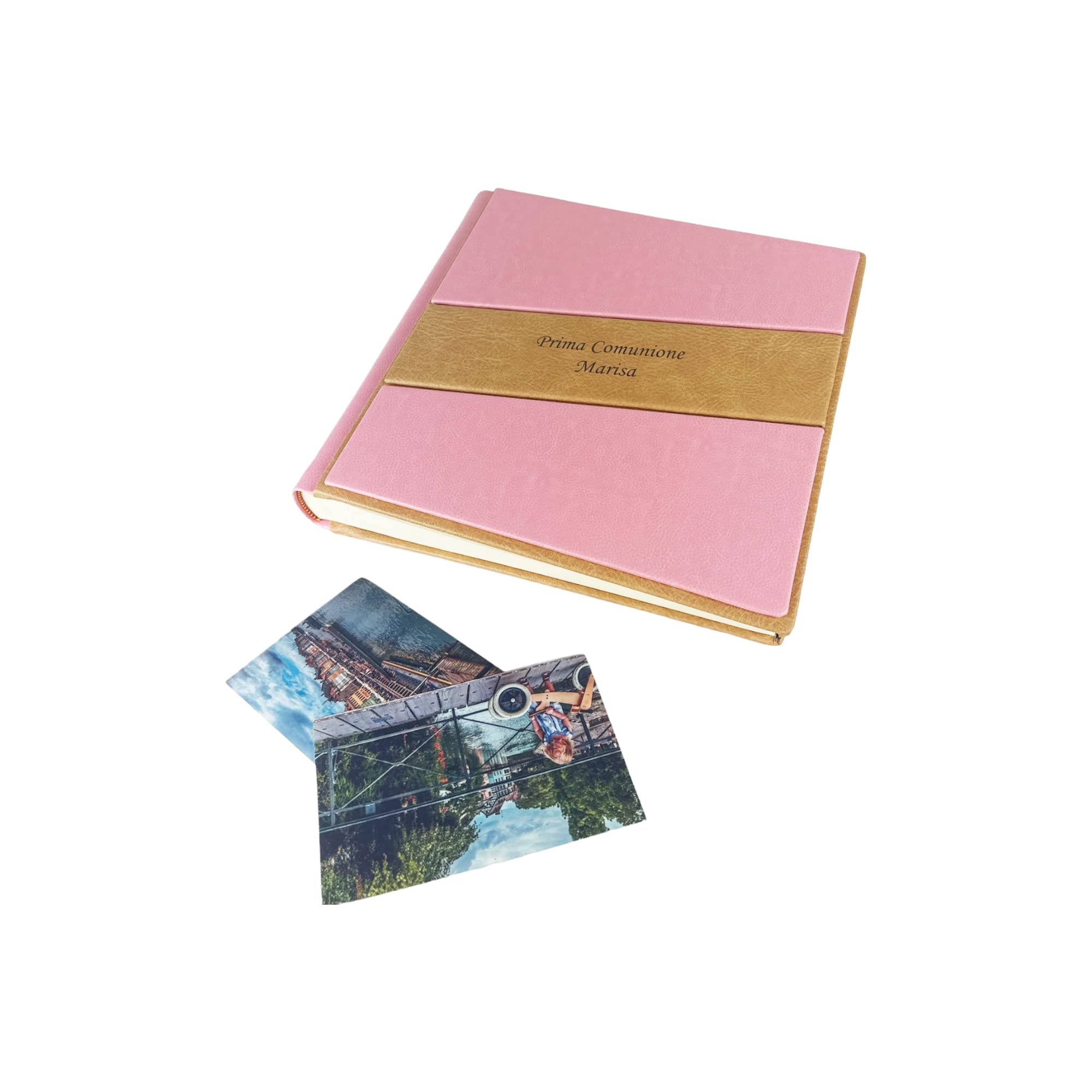 TriVin Art -Saturno- Álbum de fotos artesanal de piel sintética, varios tamaños y personalizable con grabado, ideal para cualquier evento. (Rosa)