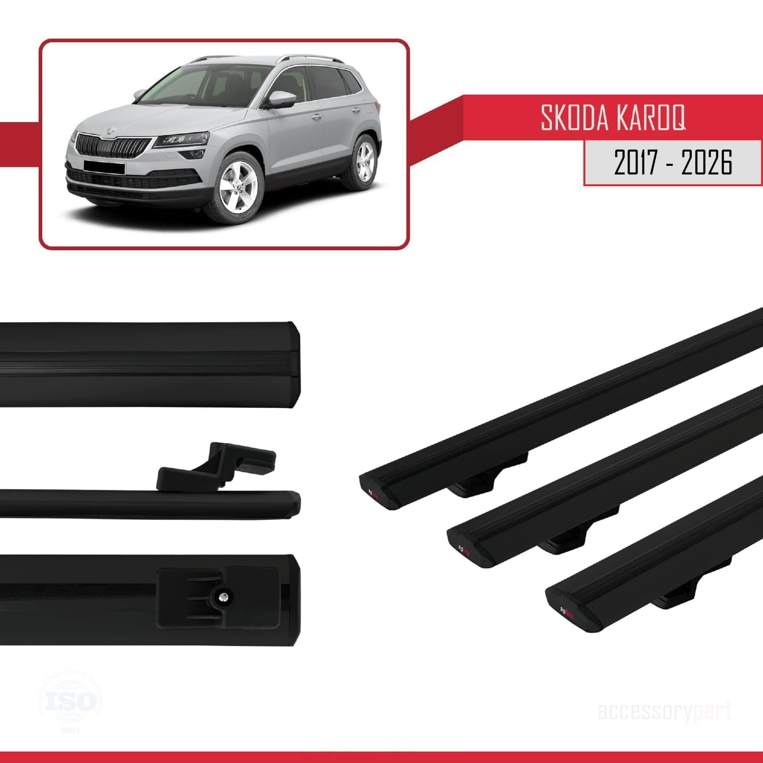 Kompatybilny z Skoda Karoq 2017-2026 BASIC Model Aluminiowy bagażnik dachowy 3 poprzeczki, czarne