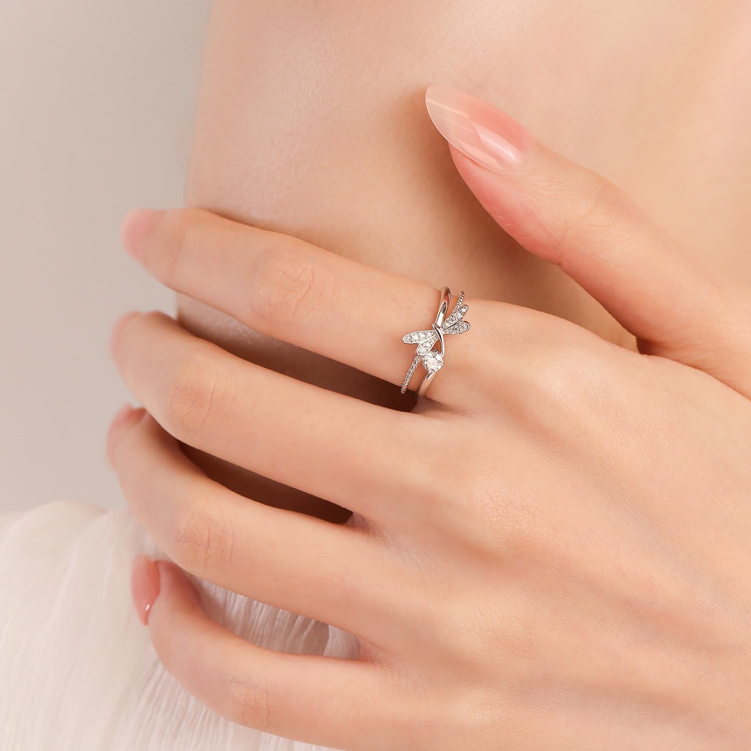 Meissa Anillo para Mujer Anillos Libélula con Circonia Joyería Ajustable en Plata de Ley 925 Disponible en Oro Plata y Oro Rosa Regalo para Niñas Mujeres Adolescentes