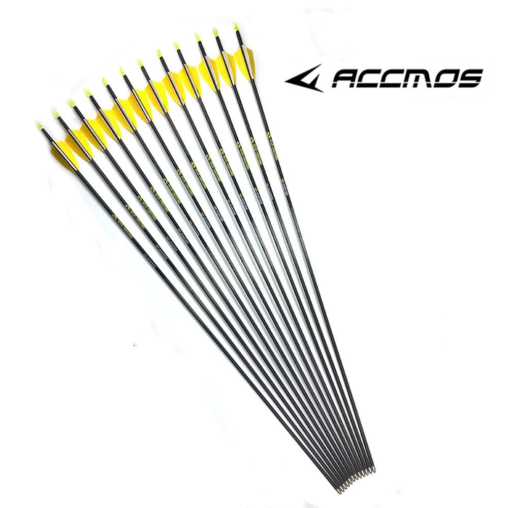 ACCMOS 31" Freccia in Puro Carbonio Spine 350 400 500 600 700 800 900 1000 ID 4.2mm con Piuma di Tacchino da 2,5" Frecce da Caccia, per Arco Ricurvo Arco Composto Tiro con L'Arco 6/12 pz