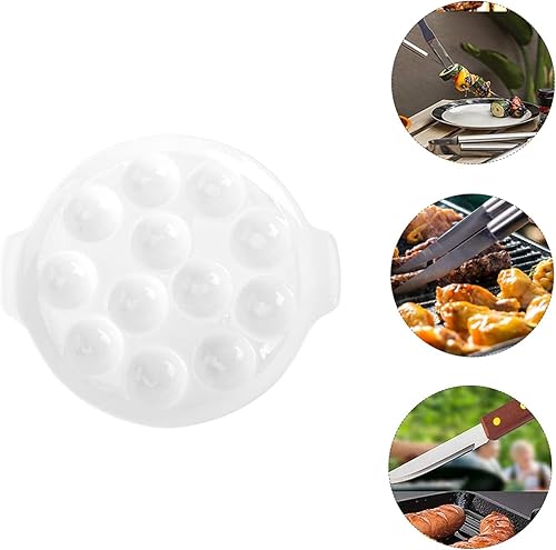 Miniatura 5 de TESSTSY Paquete de 2 platos de cerámica para hornear Escargot con 12 agujeros, platos de caracol de 9.2 pulgadas, plato de mariscos blancos para