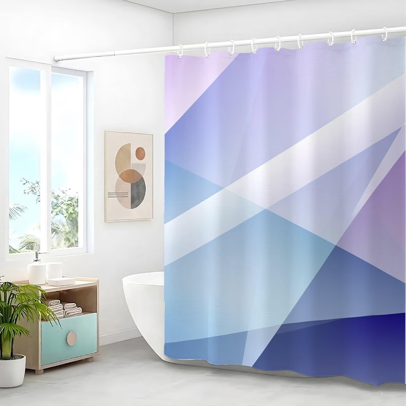 Rideau de Douche Anti Moisissure et Imperméable, Polyester Shower Curtain Abstrait Lavable avec Ourlet Inférieur Lesté, Rideaux Douche Géométrie avec Œillets et 12 Crochets, 180x240 cm J8-91