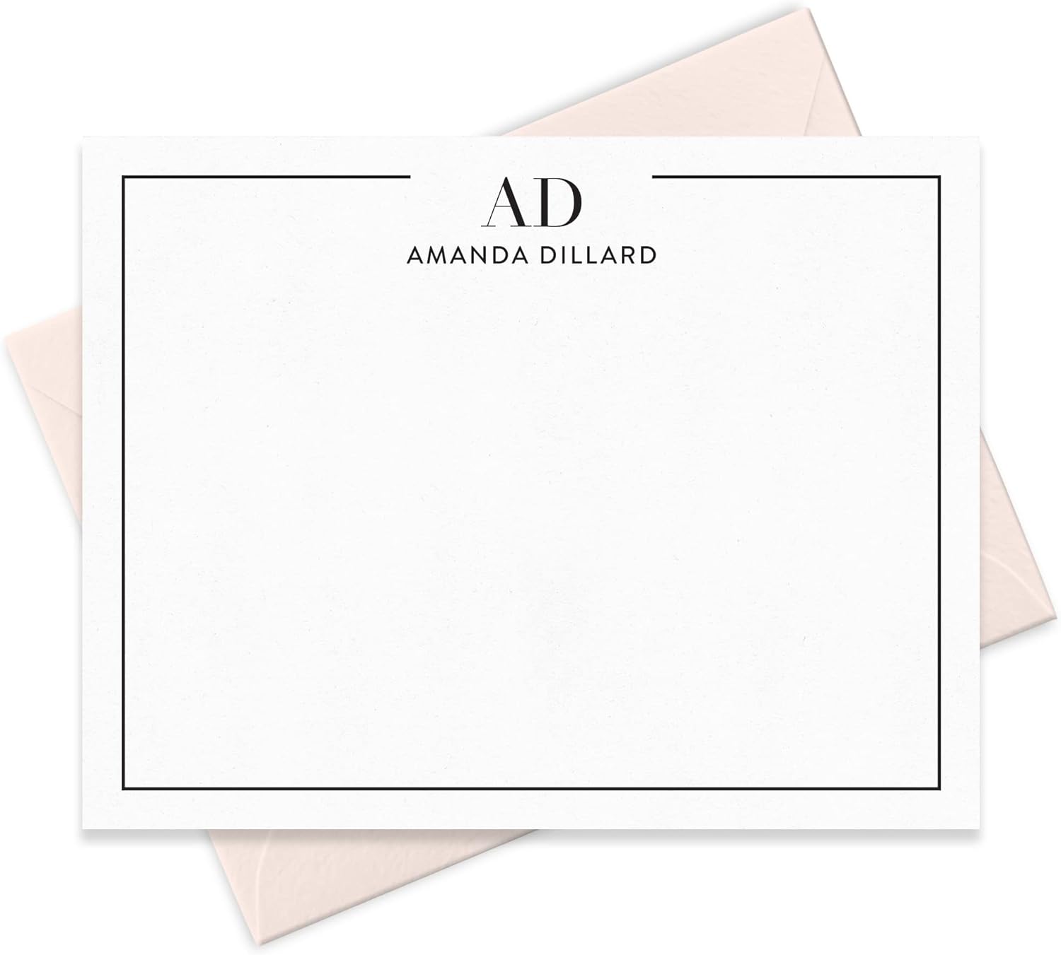 Fairmont & Grove Personalized Note Card & Envelope Stationary Set with Border, Monogram and Full Name, Custom Stationery Set of Flat Notecards in Choice of Colors Paper Co. (Style #1)