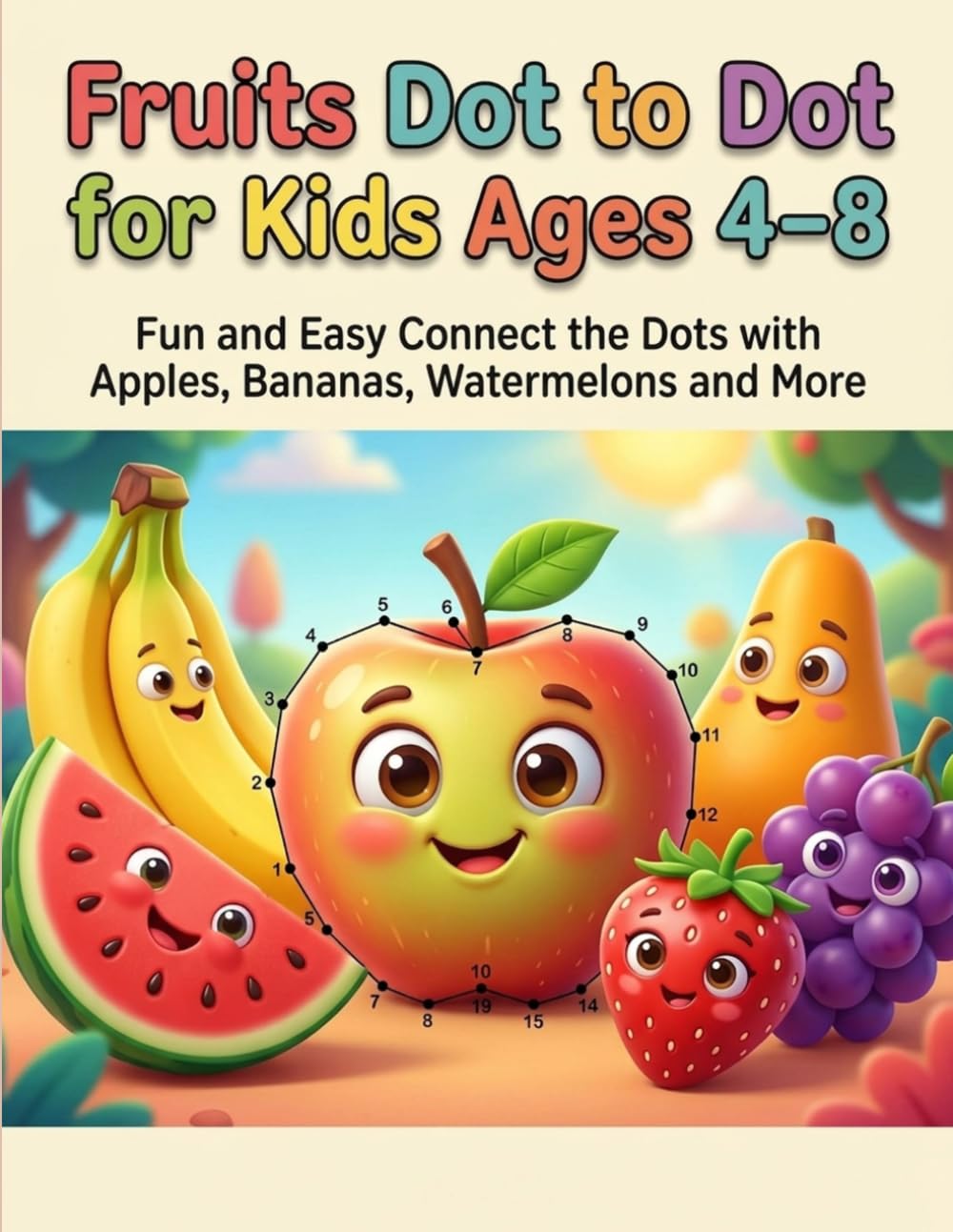 Fruits Dot to Dot for Kids Ages 4–8: Fun and Easy Connect the Dots with Apples, Bananas, Watermelons and More