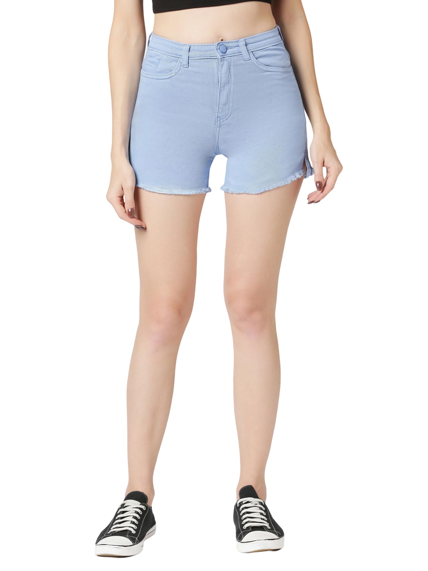 cefalu Women’s Denim Shorts – High Rise, Skinny Fit, Solid Color, Thigh Length, Shorts for Women, Denim Women Shorts – Comfortable & Stylish, Sizes XS-3XL-picture-17