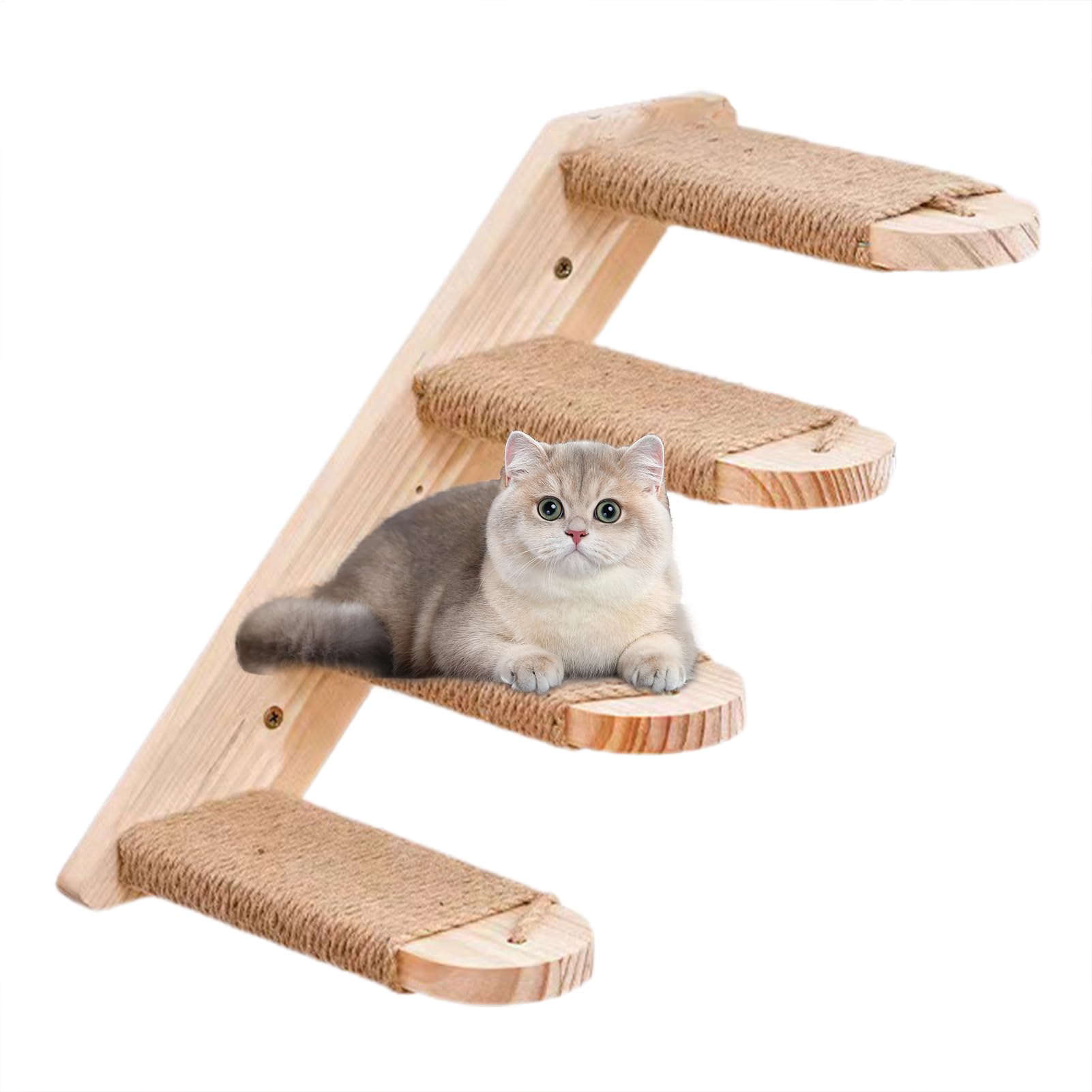 Cat Climbing Shelf - Wall Mounted Steps for Cats | Durable Wooden Stairway with Jute Rope for Climbing, Playing, and Relaxing, A:12x20x8cm B:34x20x8cm C:44x20x8cm โ image 1