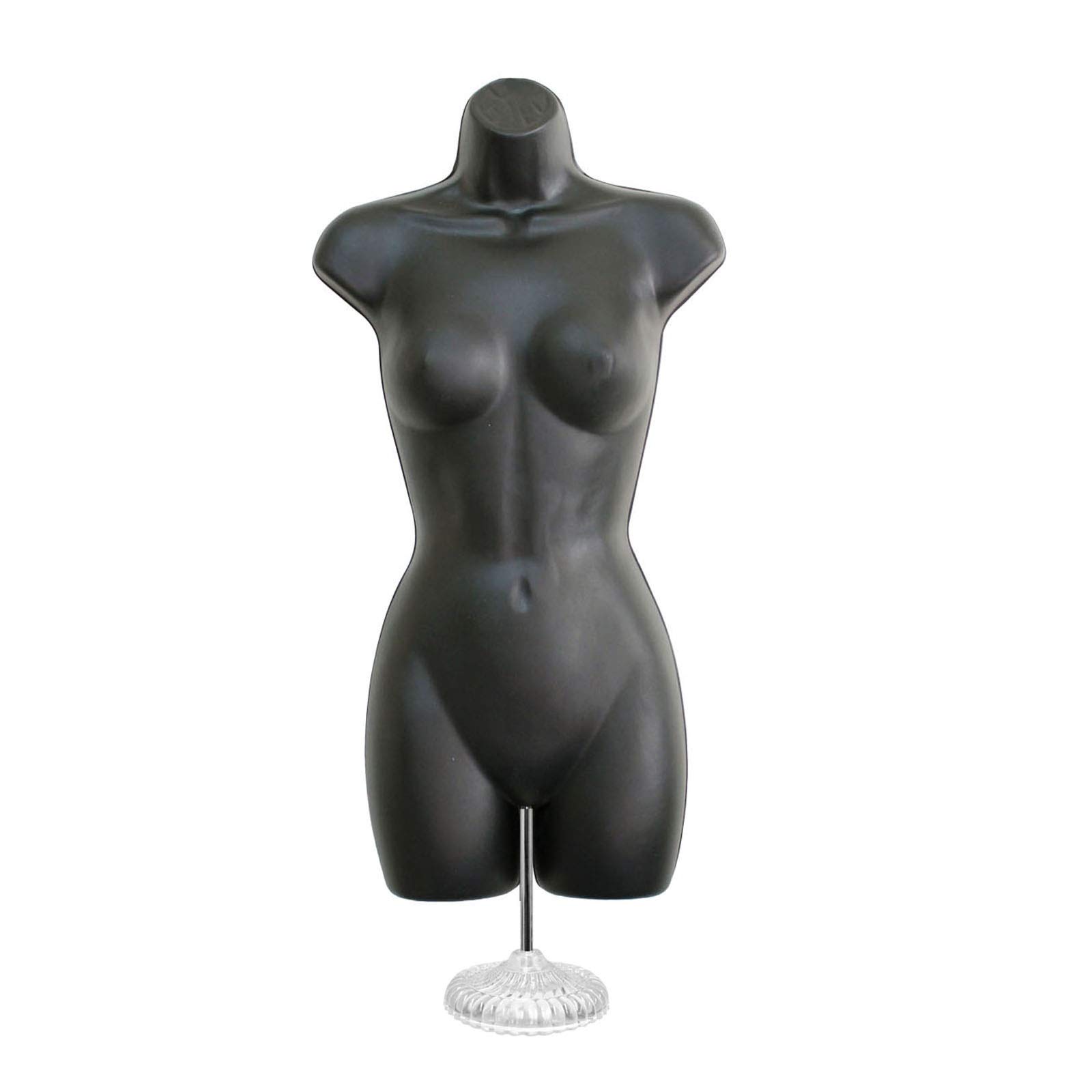 Black Female + Flesh Female Dress Form Mannequin Hip Long Hollow Back Body Torso Set w/ Acrylic Stand with Metal Pole & Hanging Hook, S-M Sizes
