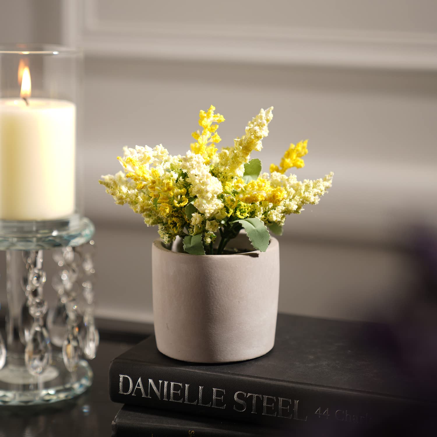 Pure Home and Living Yellow Faux Lavender Plant with Cement Pot