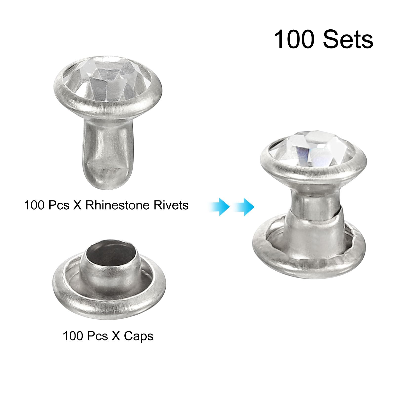 Set Di 500 Rivetti Con Cristalli Zirconia Cubica Colori Misti E Base Argento - 4/6/8 Mm Per Artigianato In Pelle E Fai Da Te - 2
