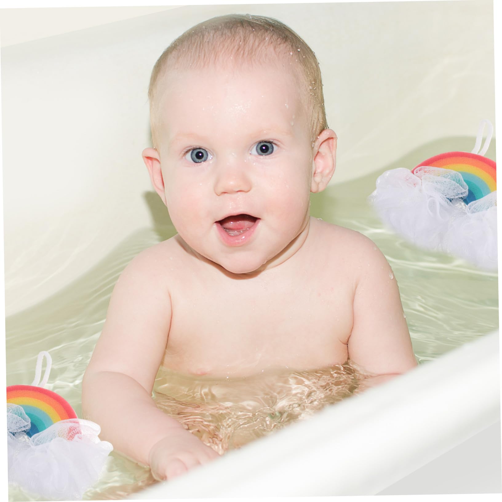 Alipis Spugna Esfoliante per Doccia Bambini 2 Pezzi a Forma di Arcobaleno potere Scrub e Bolle Ricche, Spugna Morbida per Bagno dei Piccoli