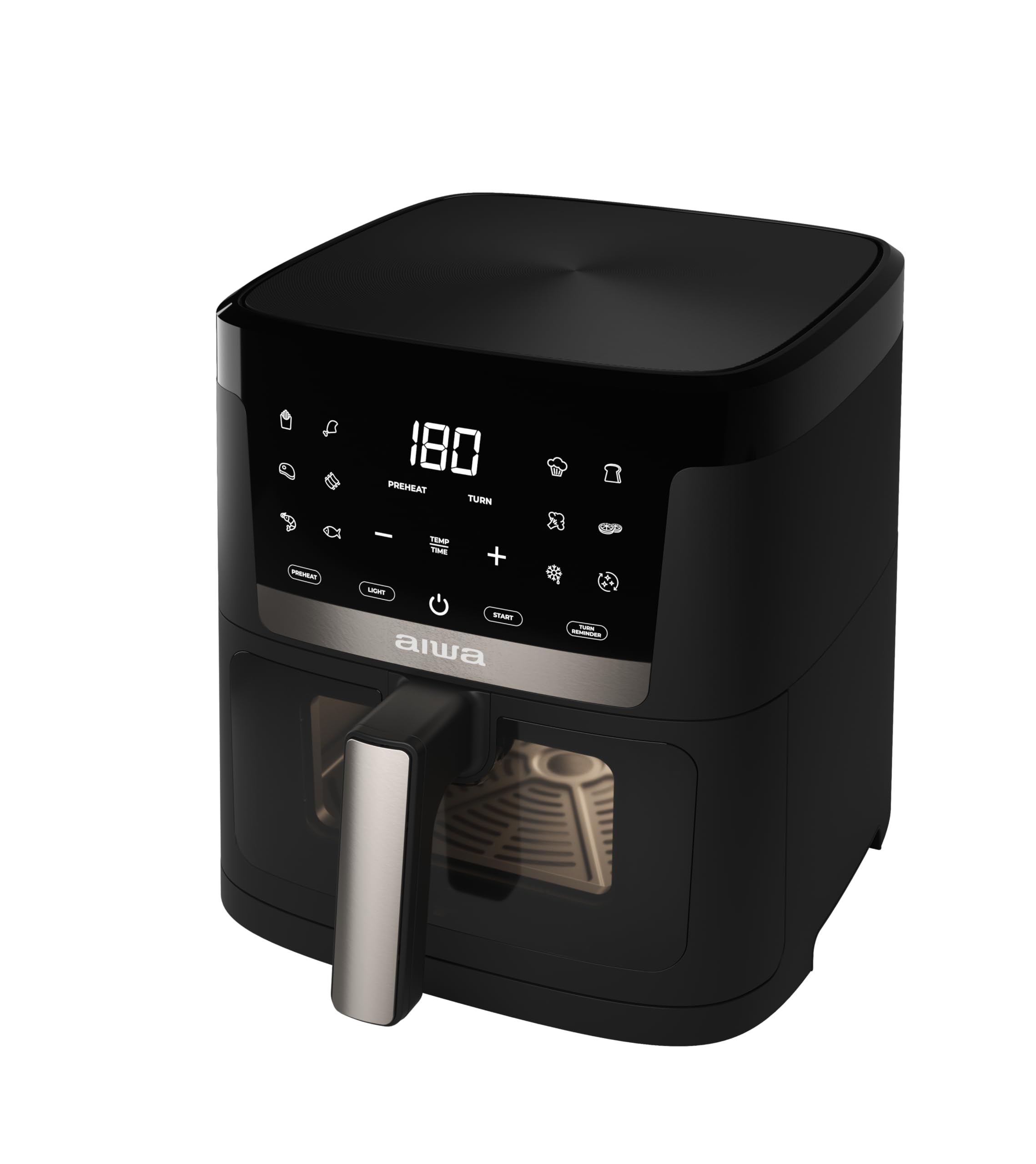 Aiwa Chukuma AFR-7000 Freidora de Aire 7 L, 1800 W, Control Digital, 12 Programas, Autolimpieza, Ventana Visible, Acero Inoxidable/Plástico. Color: Negro
